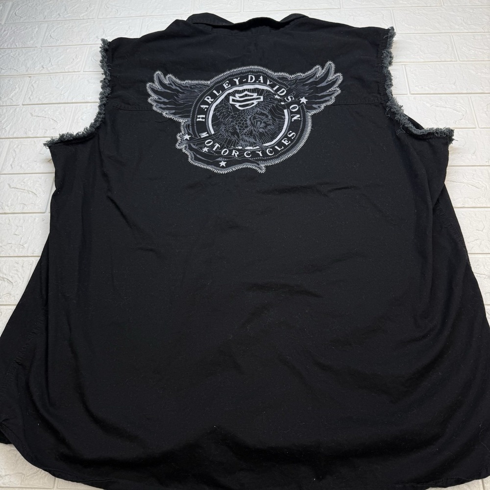 Vintage Harley Davidson Sleeveless Frayed Black Riding Vest Button Up XL